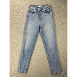 Madewell The Mom Jean Womens 23 Tall Light Wash Blue‎ Distressed Denim High Rise
